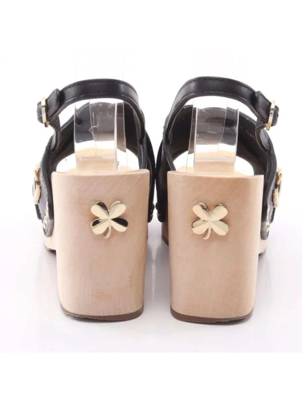 Chanel Sandals CC Logo Clover Wood Wedge Sole Leather
